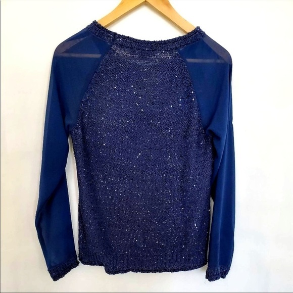 INC Navy Sequin Knit Top Sz S NWOT - Picture 2 of 7